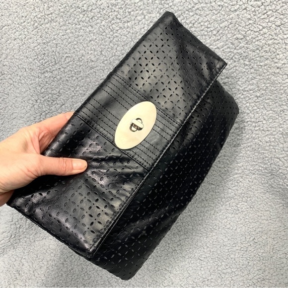 Nine West Perforated Faux Leather Fold Over Clutch w/Turn Lock Closure 12.5”x8” - Picture 8 of 8